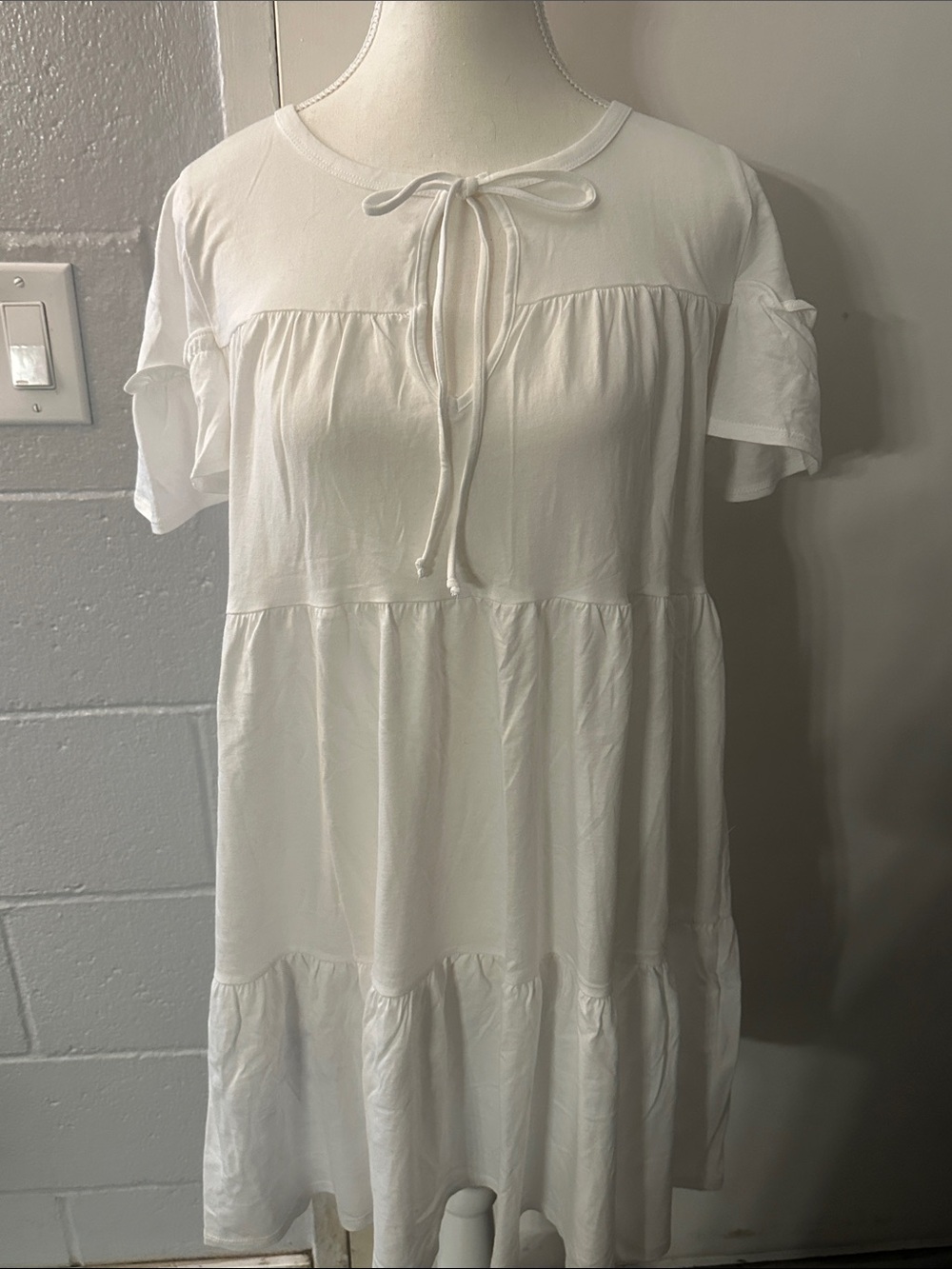 J. Crew White Tie-Neck Babydoll Midi Dress